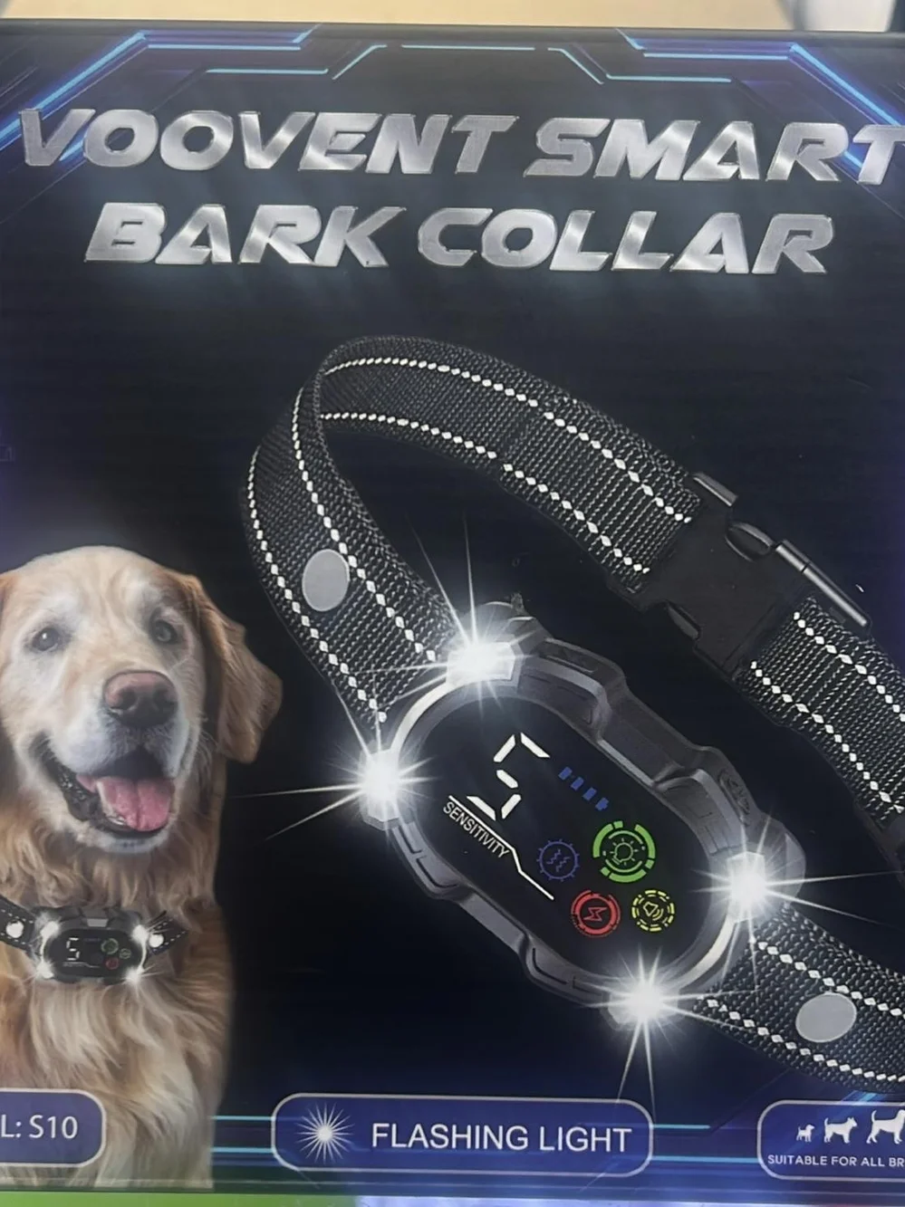 Voovent S10 Smart Bark Collar featuring a digital display five sensitivity level